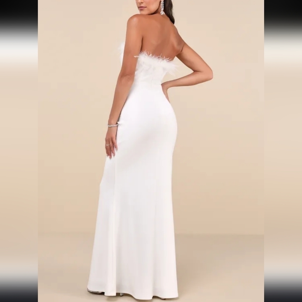 Lulus Extraordinary Glam White Feather Strapless Mermaid Maxi Dress small - Picture 10 of 10